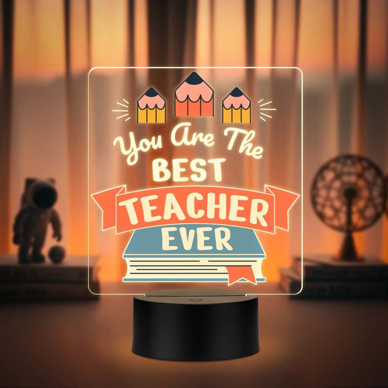 Best Teacher Ever UV Print 3D LED Night Light – USB Powered Appreciation Gift